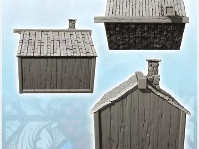 Medieval wooden warehouse with slate roof and chimney 6 - Mediev 3D print model
