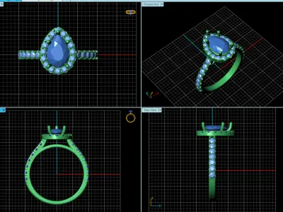 A Teardrop of Twilight The Pear Tanzanite Halo Diamond Ring 3D print model purchase