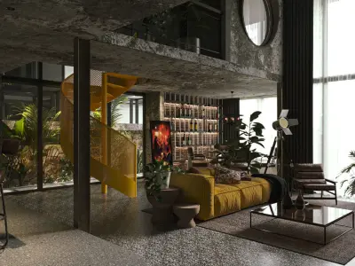 Modern Livingroom and Kitchen 3D model purchase