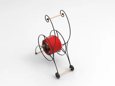 Waterette spool on wheeled cart Low-poly 3D model