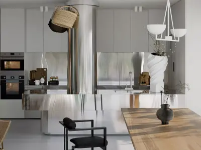 Living Room with Workspace Scene in Native Blend File 3D model
