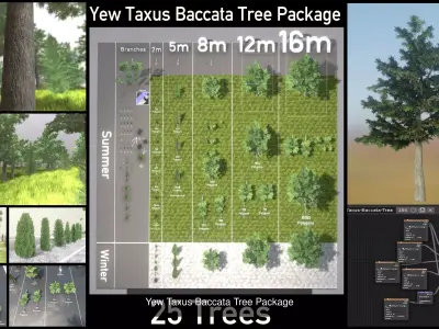 Yew Taxus Baccata Tree and High-Poly Branches 3D Model Pack