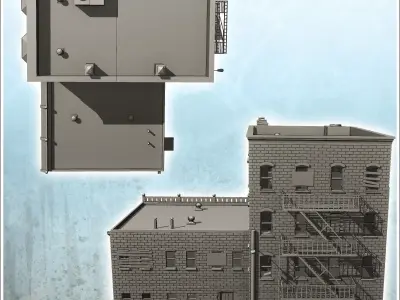 Large brick residential building with flat roof and lamp post 12 3D print model