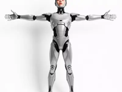 Futuristic Humanoid Robot Model Pack with Articulated Limbs Low-poly 3D model