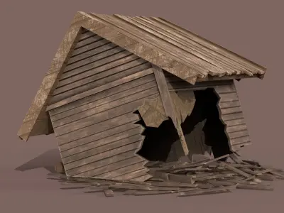 Destroyed Wooden House Low-poly 3D model