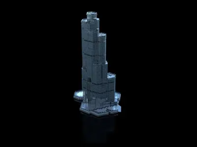 Futuristic Future Modern City Building Skyscraper 04 Low-poly 3D model
