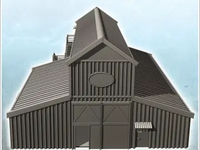 Large modern warehouse with exterior stairs and multiple access  3D print model