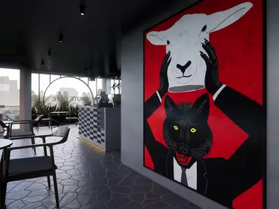 BRUTALIST COFFEE SHOP Low-poly 3D model