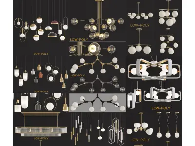 Chandelier collection 3d model two rattan pendant lights Low-poly 3D model