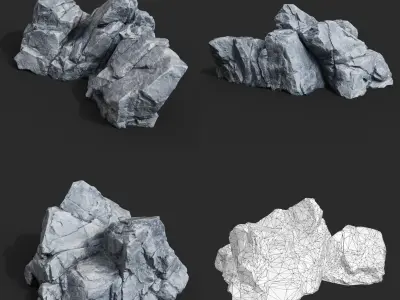 Low Poly Base Gray Rock 230209 - Ultra HD 16K Texture Low-poly 3D model