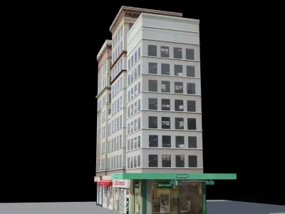 City Block building Low-poly 3D model