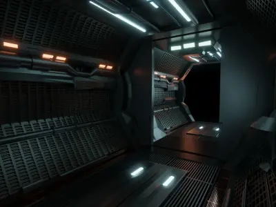Sci-fi Corridor with monster fan - Spaceship Interior 3D model