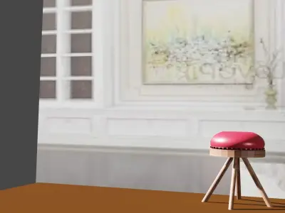 Chair wooden stool with cushion Free 3D model