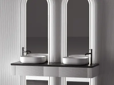 Bathroom Kit with Countertop Sink and Arch Mirror 3D model