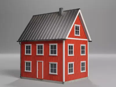 Scandinavian red house Low-poly 3D model
