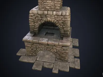 Medieval Stone Blacksmith Forge and Hearth Low-poly 3D model