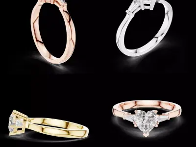 Heart Cut Three Stone Engagement Ring CAD Design 3D print model