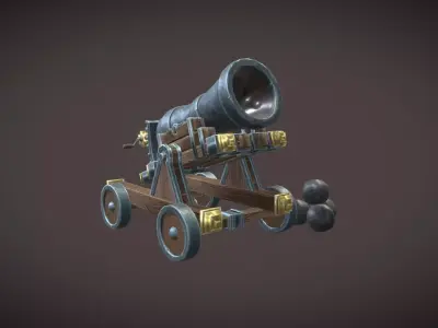 World War II Golden Cannon Low-poly 3D model