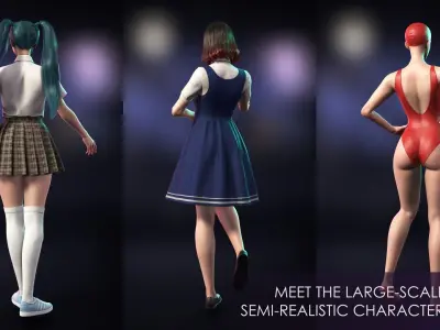 School Wear Girls Pack - Streetwear Realistic Stylized Character Low-poly 3D model
