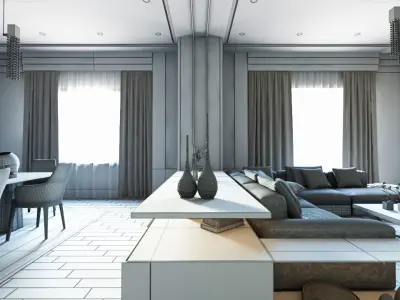 Living Hall Interior Scene Design 3D model