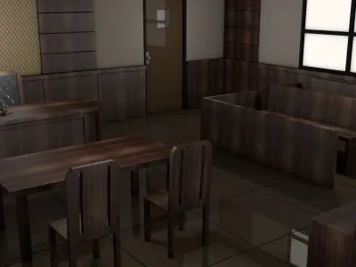 Courtroom room with chairs and tables 3D model