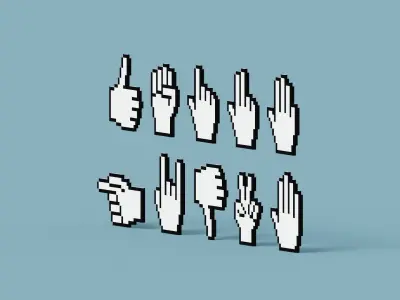 Pixel Hand Icons Low-poly 3D model