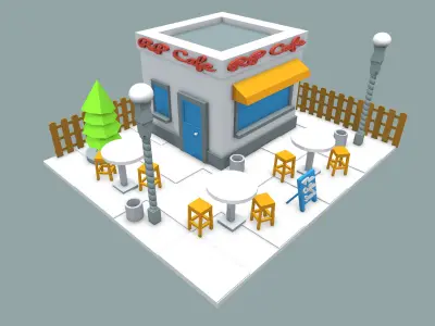 Low-Poly Cafe Free low-poly 3D model