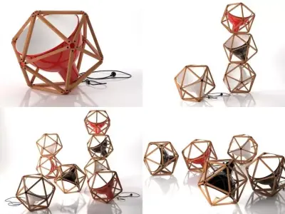 Block 2 lamps made from wood and metal 3D model