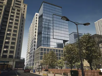 Modern City Downtown with Interiors Megapack - Buildings Low-poly 3D model