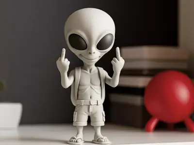 Funny Alien Figure   Middle Finger Alien Statue    3D print model