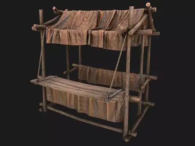 Medieval  Market Stall Brown Low-poly 3D model