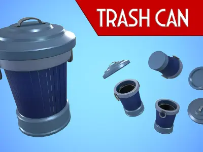 TRASH CAN CARTOON STYLIZED Low-poly 3D model