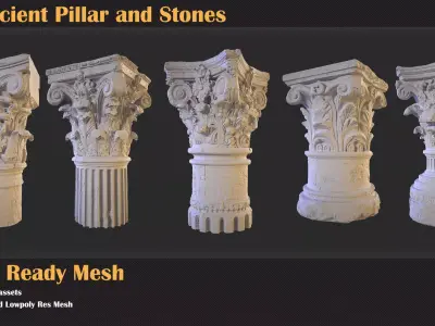 43 Ancient Pillar and Stones   Low-poly 3D model