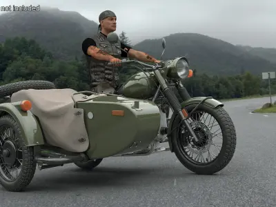  Classic Retro Motorcycle with Sidecar and Rider 