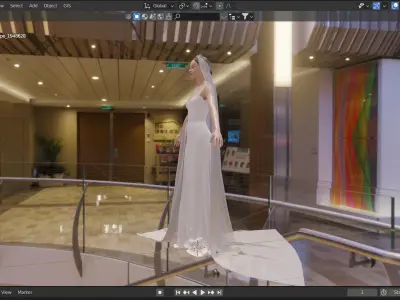 Beautiful and romantic butterfly silk wedding party dress Low-poly 3D model