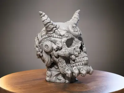 Skull dragon Headphone Stand Cyborg skull dragon Headset Stand 3D print model