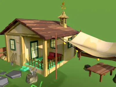 Stylized Farmhouse Low-poly 3D model
