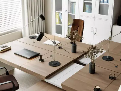 Modern Executive Office Interior Desk Setup 3D Model Low-poly 3D model