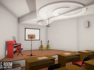 Music room - environment and props Low-poly 3D model