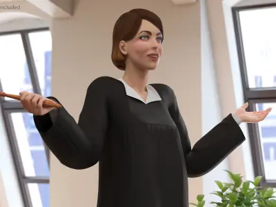  Female Judge Holding Gavel Rigged for Cinema 4D 
