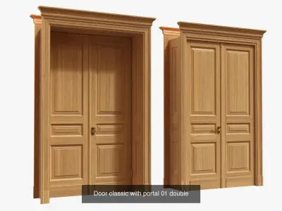 Classic wooden interior doors glass with furniture 3D Model Pack