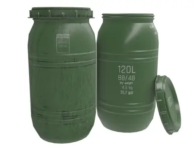 Game-ready Plastic Barrel - clean and dirty - green Low-poly 3D model