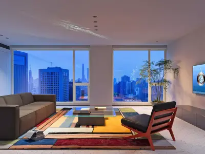 Modern Minimalist City View Living Room 029 3D model