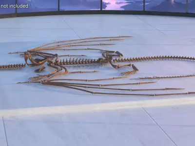  Fossilized Dragon Skeleton in Unfolded State for 3D Print 