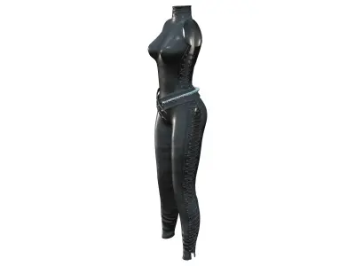 Sides Lace Up Black Leather Full Body Suit Low-poly 3D model
