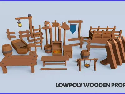 LOW POLY WOODEN PROPS Low-poly 3D model