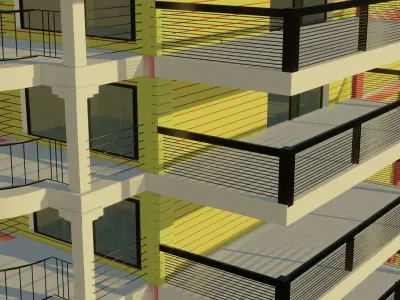 Apartment residential building with balconies 3D model