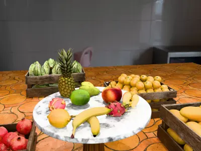 Realistic Fruit Market Scene 8 Crates Table Display Low-poly 3D model
