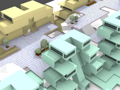 Model of Conceptional Blocked Housing  Low-poly 3D model