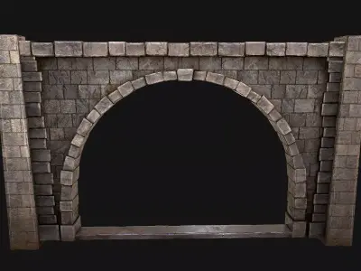 Medieval Prison Wall with Arch Low-poly 3D model